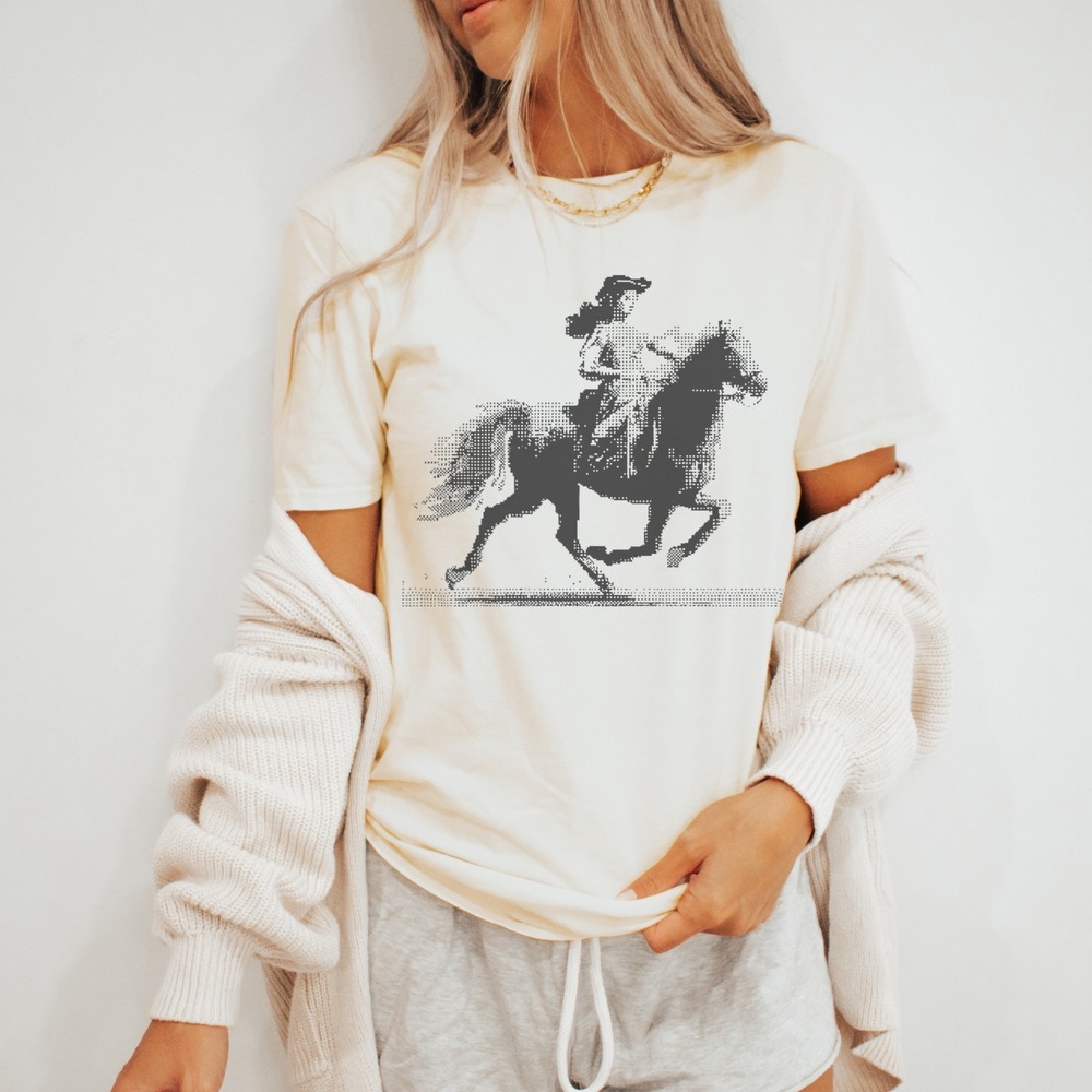 Galloping Rider Halftone Graphic Tee Vintage Dot Art Design